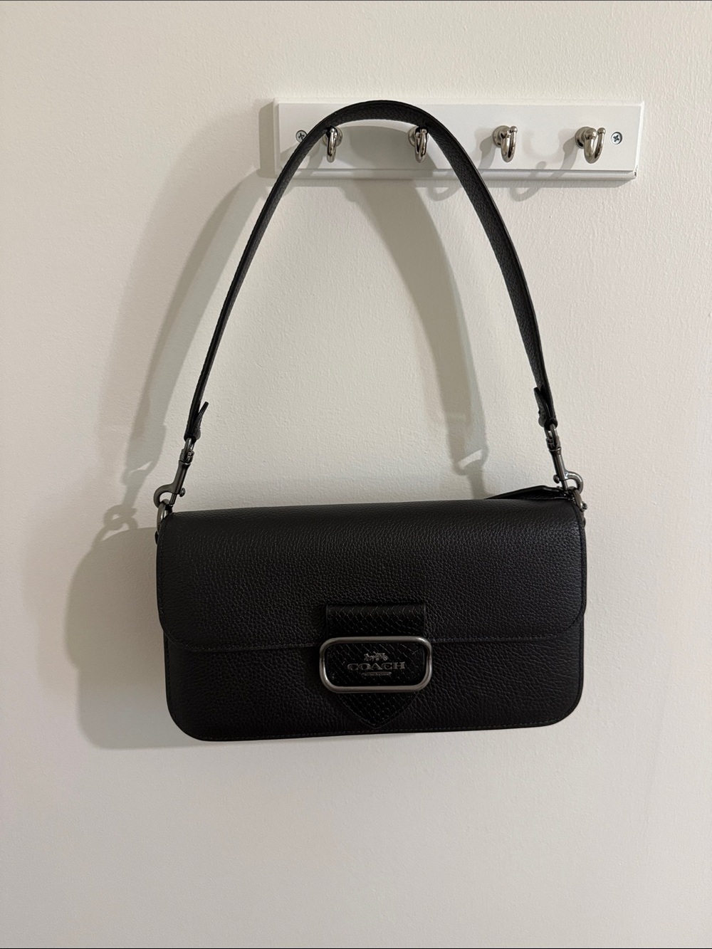 Coach Black Pebbled Leather Shoulder Bag with Silver Hardware
